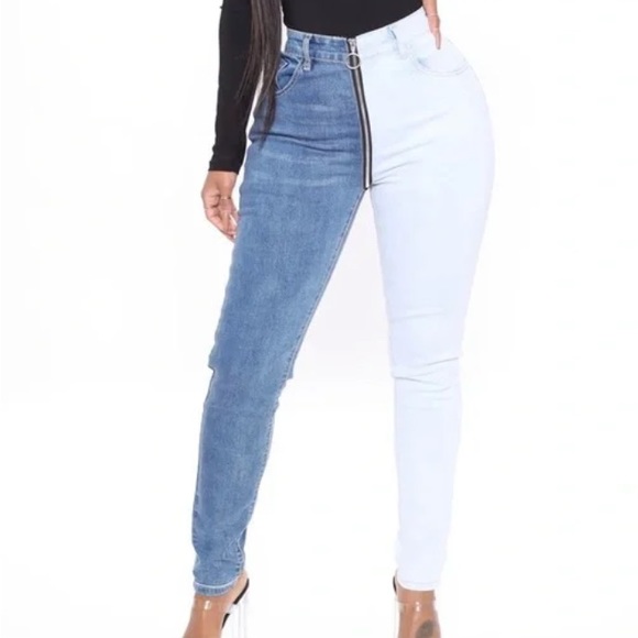 Fashion Nova two tone Skinny jeans full zip fly sz Medium - Picture 3 of 6